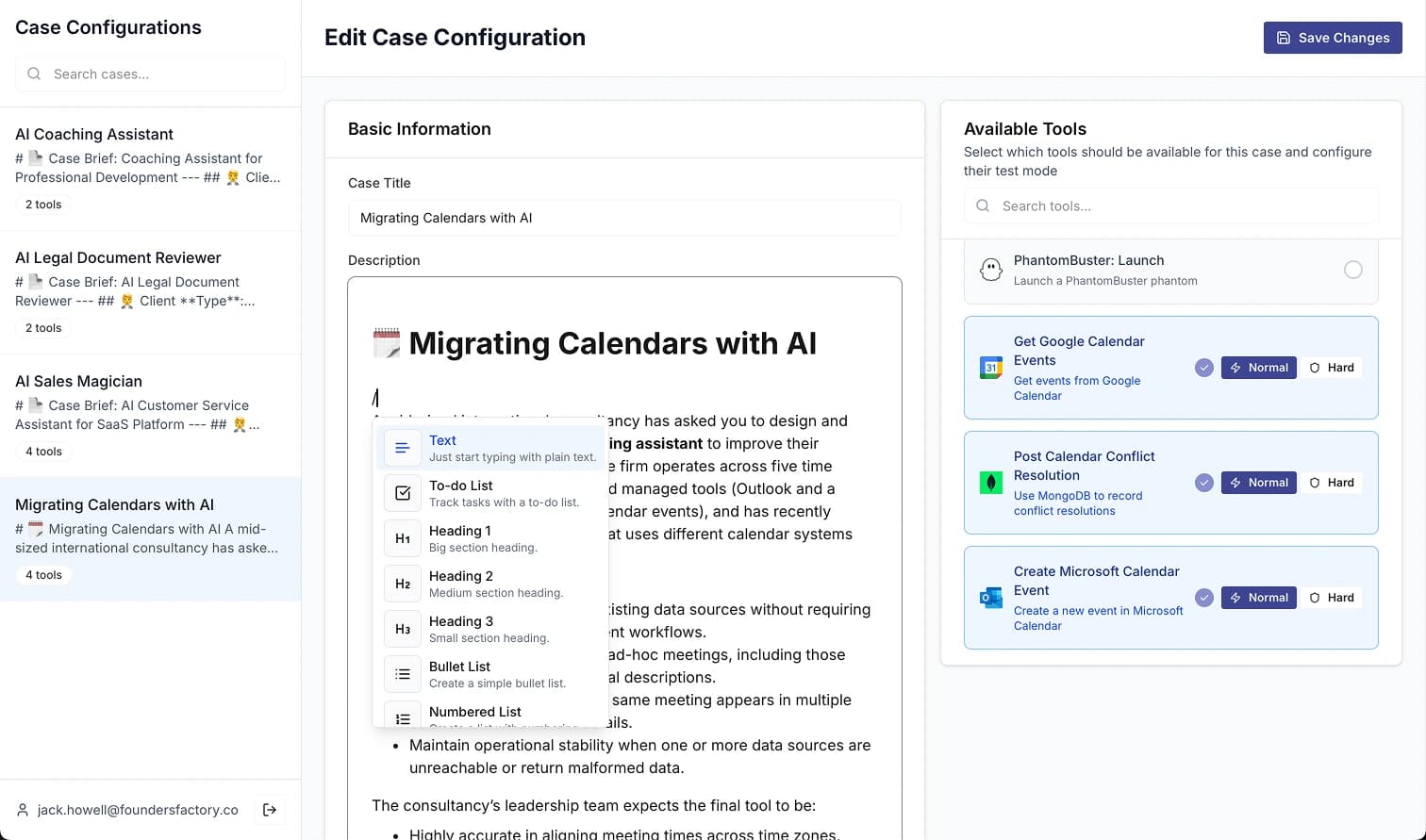 Configuration screen showing assessment setup options