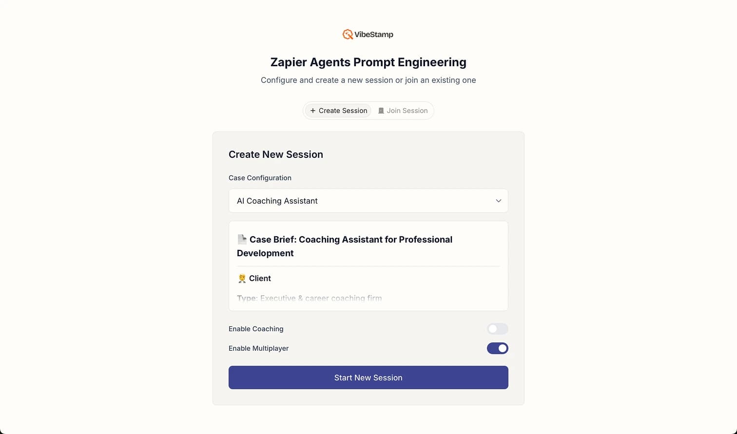Start screen showing assessment options